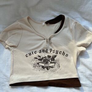 Beige and Brown Graphic Crop Top